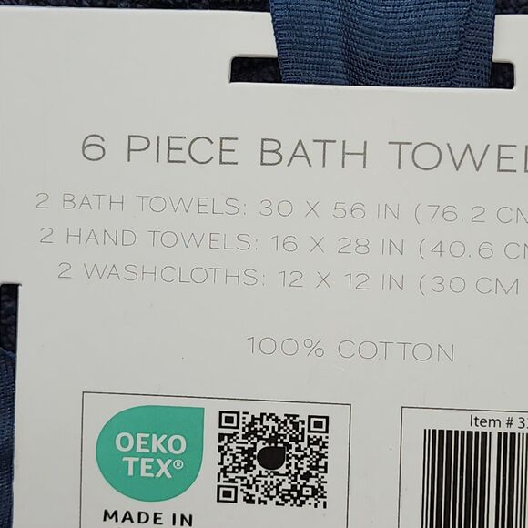 Revive Luxury Bath 6pc Blue Cotton Towel Set Zero Twist 2Bath 2Hand 2Washcloths - Picture 3 of 7